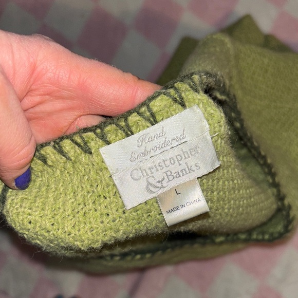 Christopher & Banks Light Green V-Neck Sweater - Picture 3 of 9